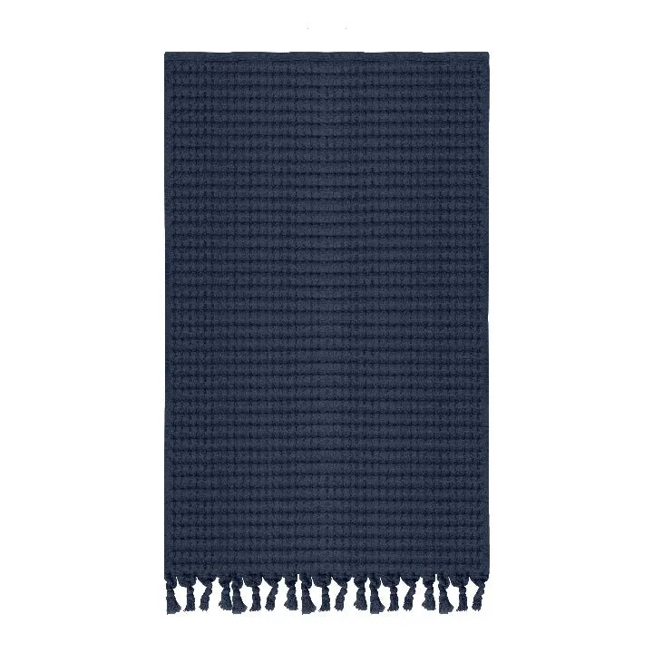 Midnight Blue Tassel Hand Towel Set of 2, Modern Style