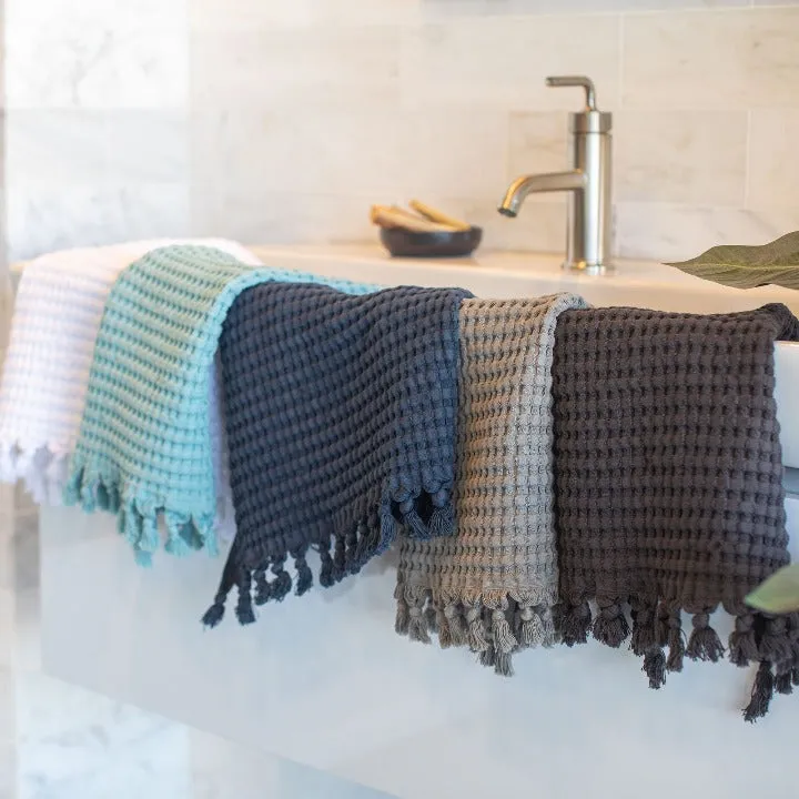 Midnight Blue Tassel Hand Towel Set of 2, Modern Style