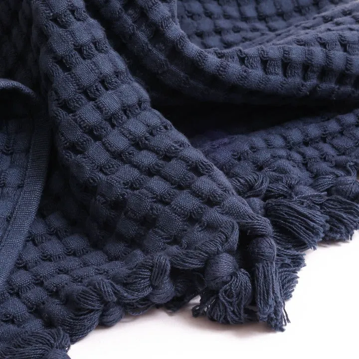 Midnight Blue Tassel Hand Towel Set of 2, Modern Style