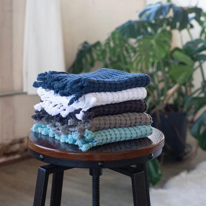 Midnight Blue Tassel Hand Towel Set of 2, Modern Style