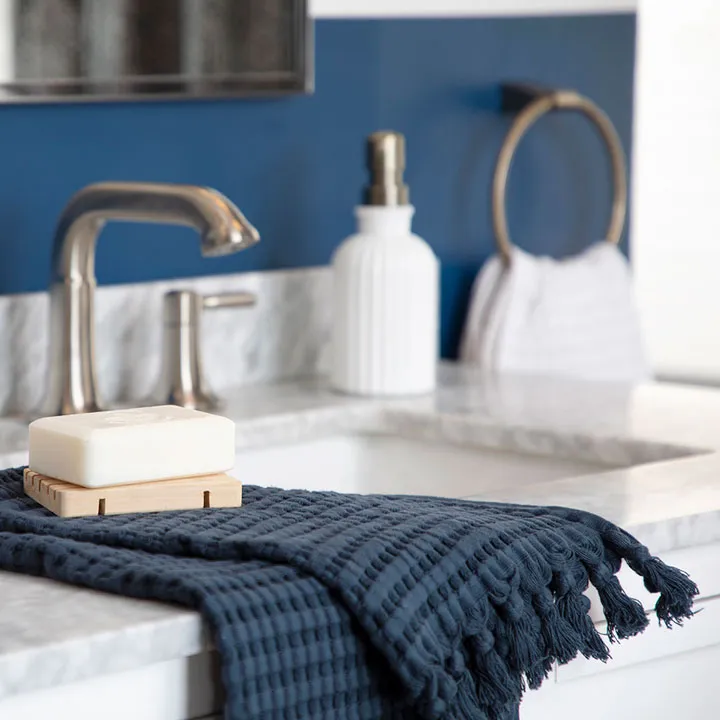 Midnight Blue Tassel Hand Towel Set of 2, Modern Style