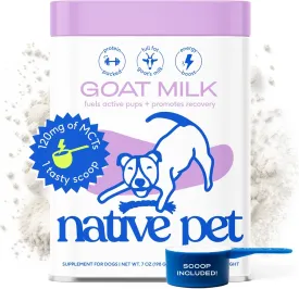 Native Pet Goat Milk for Dogs - Organic Goat Milk Powder for Dogs and Cats - Puppy Formula Dairy Replacement Packed with Protein & Vitamins for Immunity, Recovery & Growth for Active Pups - 60 Scoops