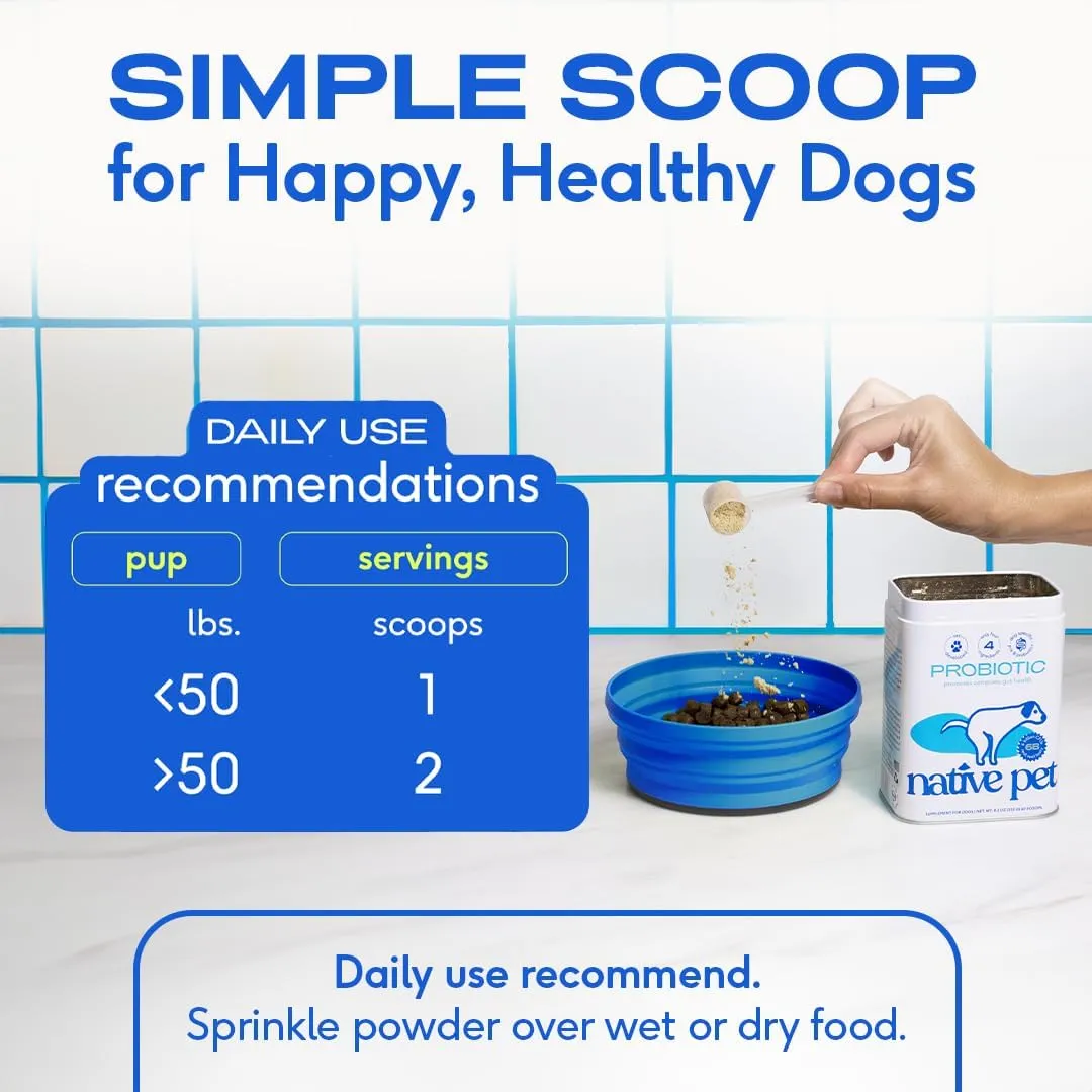 Native Pet Probiotics for Dogs - Dog Probiotics Powder for Digestive Health, Gut Support, & Immune Boost  Vet-Formulated Powder for Maximum Potency with Digestive Enzymes & Prebiotics - 60 Scoops