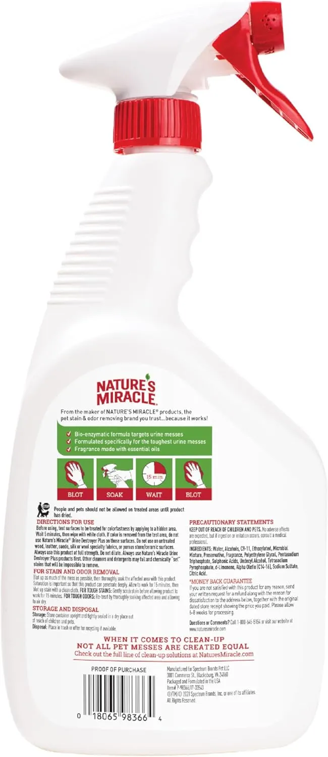 Natures Miracle Urine Destroyer Plus Dog, 32 Ounces, Enzymatic Formula, Ready-to-Use