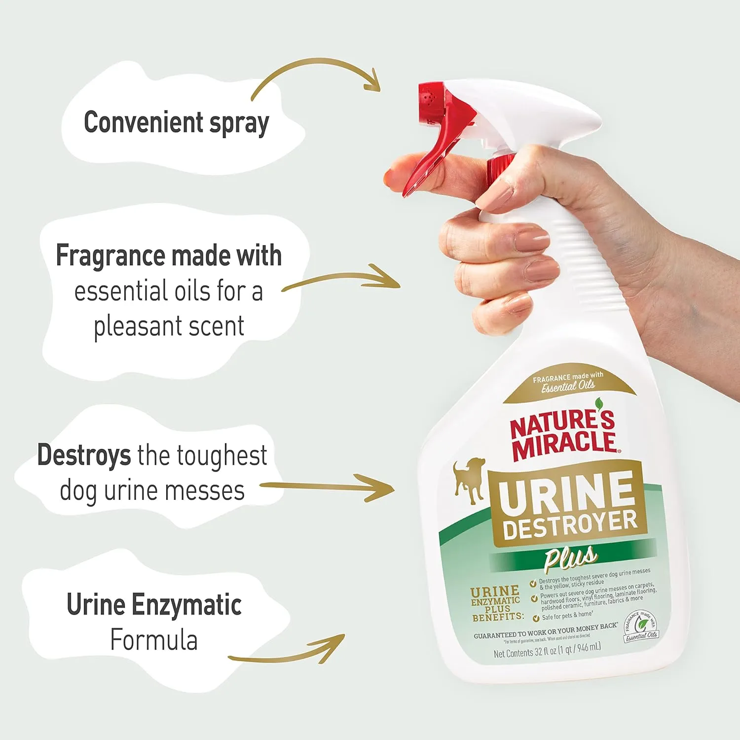 Natures Miracle Urine Destroyer Plus Dog, 32 Ounces, Enzymatic Formula, Ready-to-Use