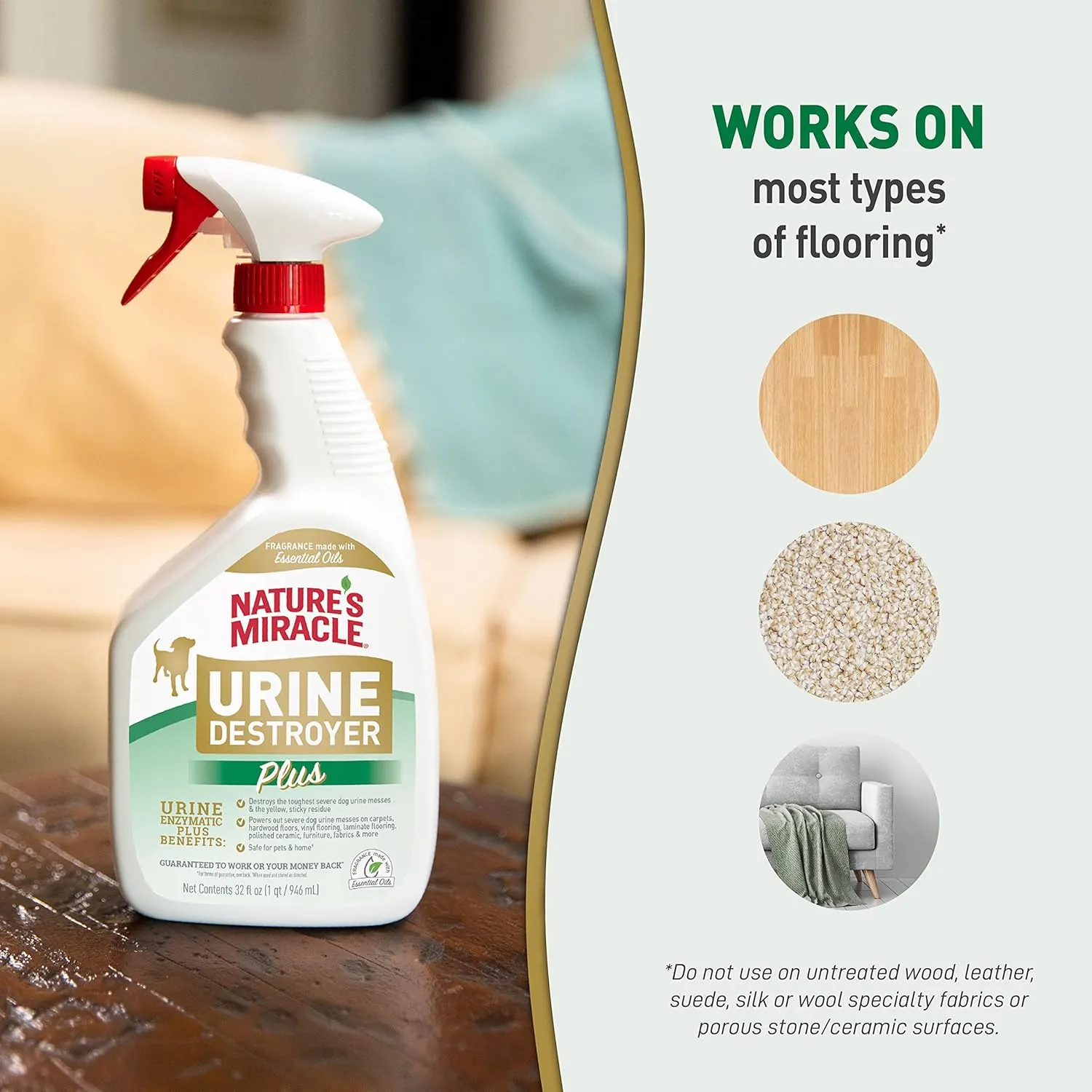 Natures Miracle Urine Destroyer Plus Dog, 32 Ounces, Enzymatic Formula, Ready-to-Use