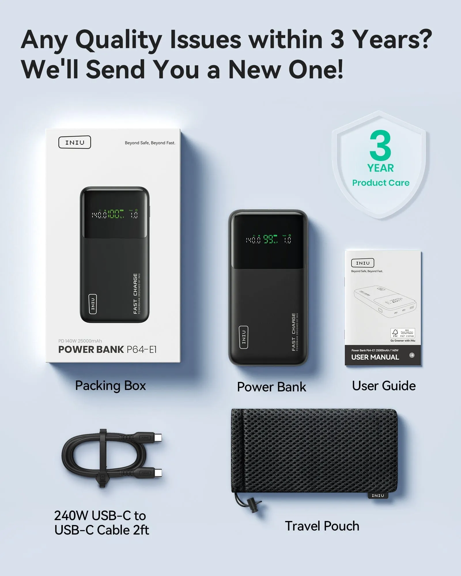 [New] INIU Cougar P64-E1 Power Bank Fastest 140W 25000mAh