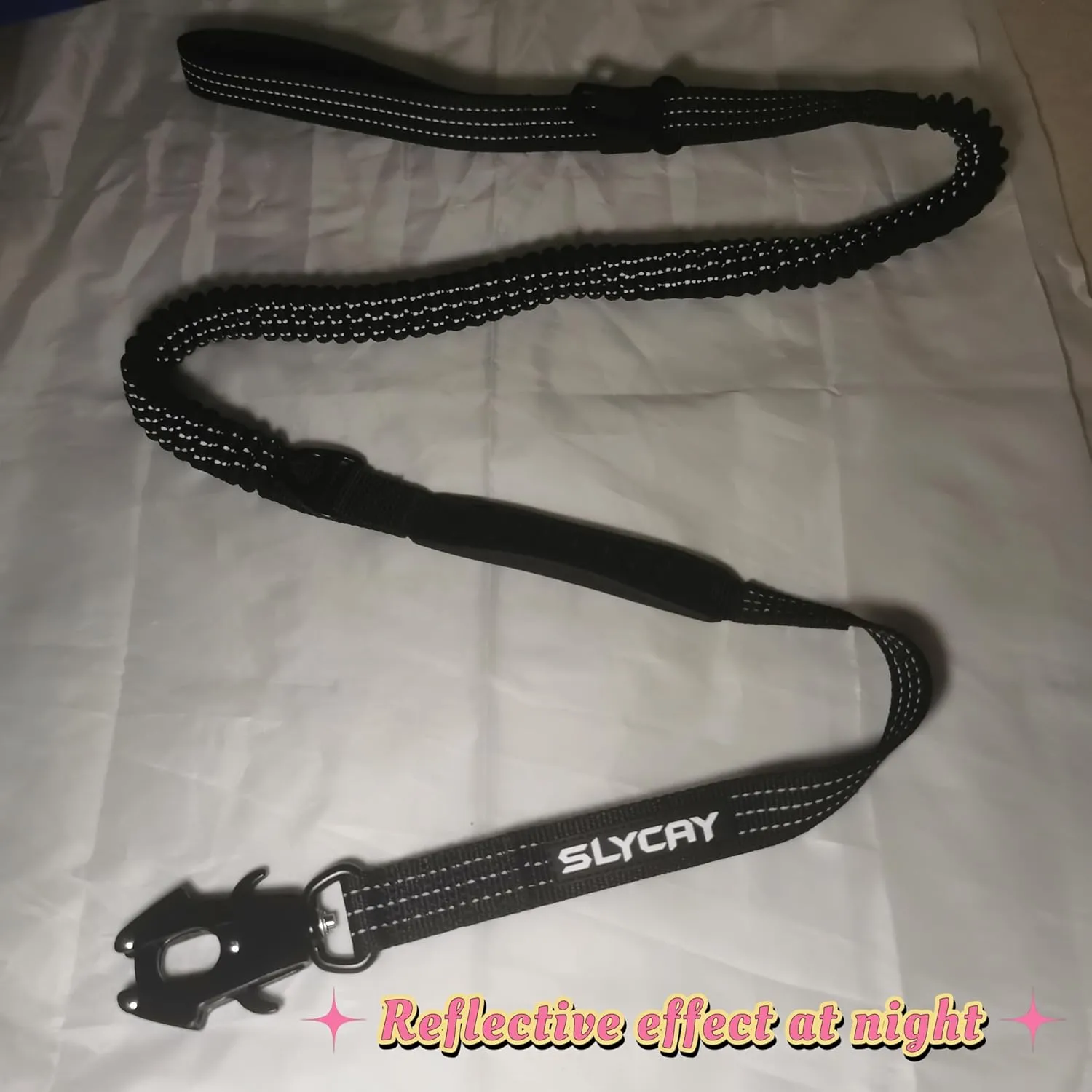 No Pull Tactical Dog Leashes for Medium/Large Dogs - Heavy Duty with Aluminum Frog Clip, Reflective Bungee Leash with Soft Padded Handle, Black 4-6FT Long & Strong with Car Seat Belt