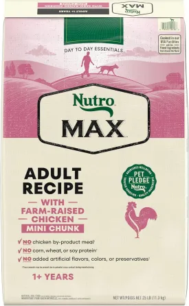 Nutro Max Adult Mini Chunk Dry Dog Food with Farm-Raised Chicken, 25 lb. Bag