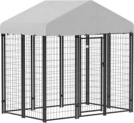 PawHut Outdoor Dog Kennel, 5.9' x 4' x 6' Heavy Duty Welded Wire Dog Playpen Enclosure with Roof, Escape-Proof Lock, UV-Resistant & Waterproof Cover, for Medium Dogs, Silver