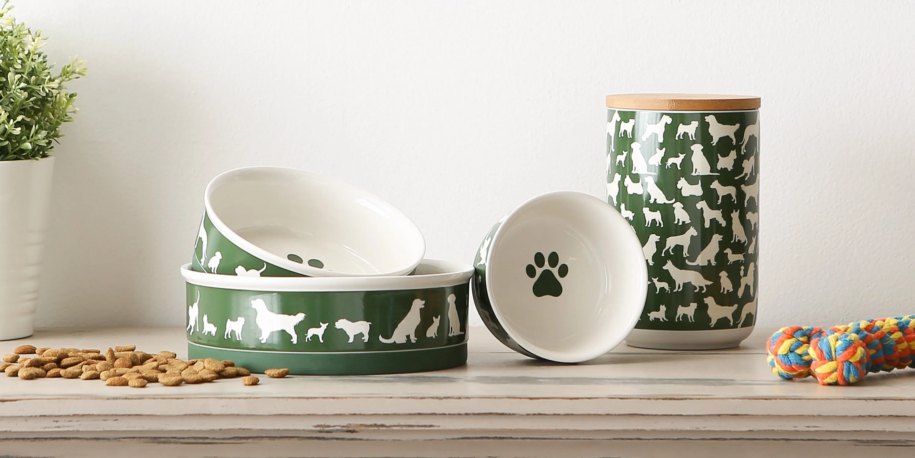 Pet Bowl Dog Show Hunter Green Medium 6Dx2H Set of 2