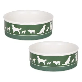 Pet Bowl Dog Show Hunter Green Medium 6Dx2H Set of 2