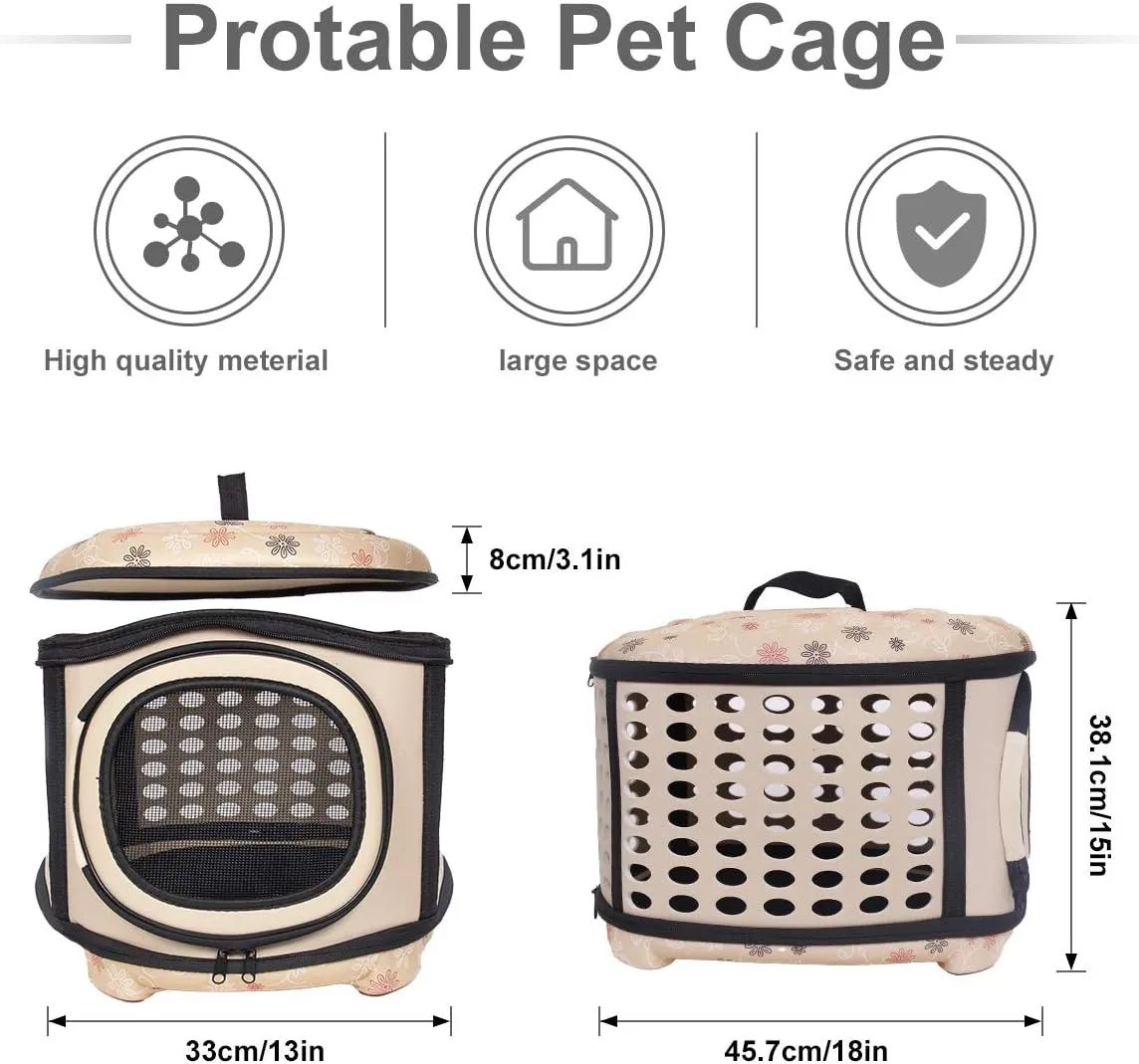 Pet Carriers Handbag Cage Portable Foldable Cage for Dog Cat Puppy Travel and Outdoor Activities Beige