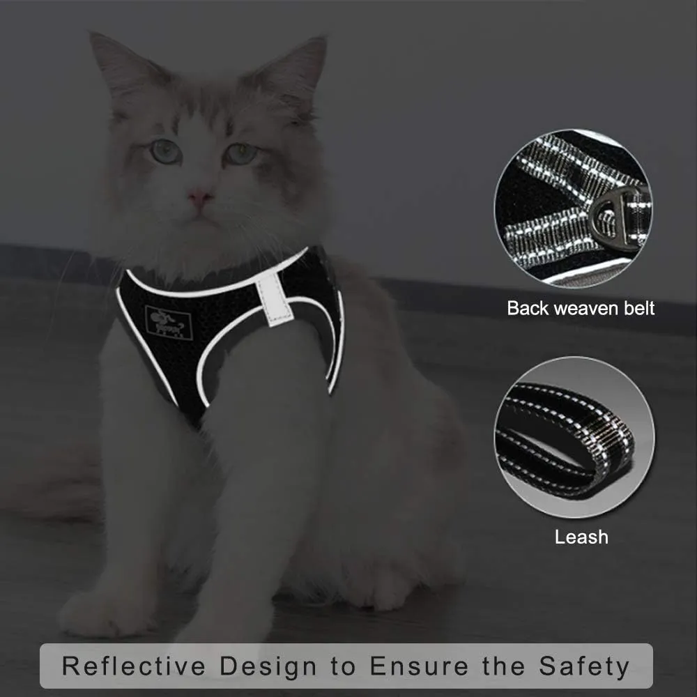 Pet Harness with Leash Universal Escape Proof Dog Cat Harness Adjustable Reflective Step-in Design for Small and Medium Dogs Soft Mesh No Pull No Choke Comfort Fit Black, XS