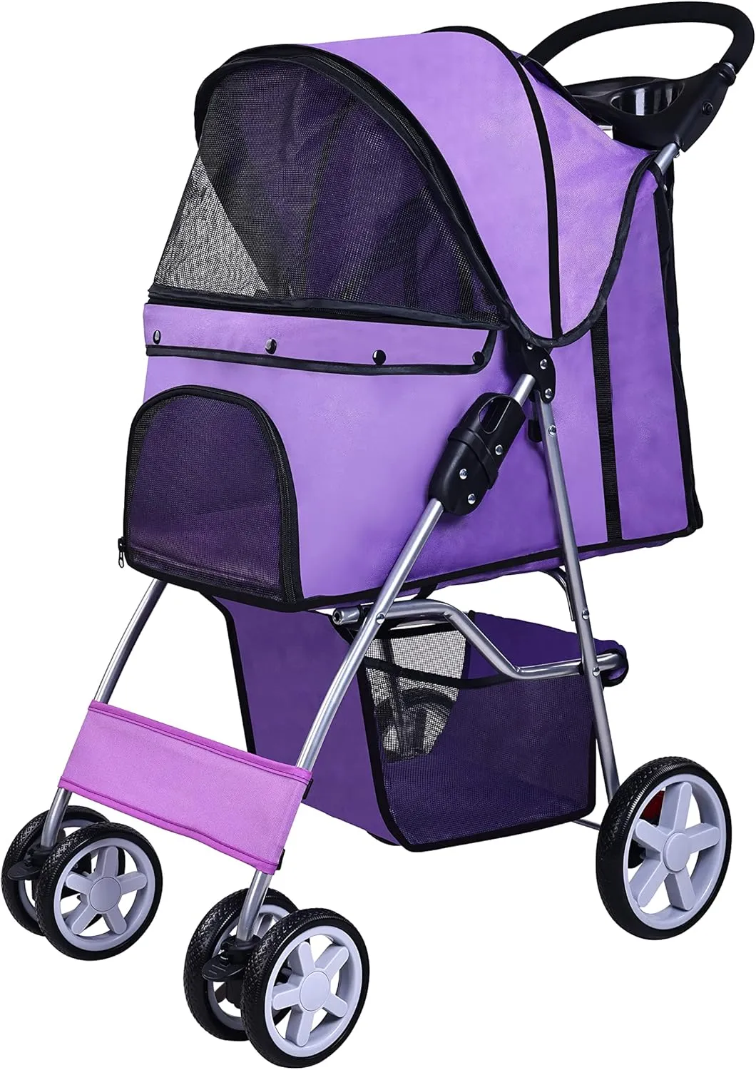 Pet Stroller, 4 Wheels Multifunction Dog Cat Stroller, Folding Portable Travel Stroller with Detachable Carrier, Suitable for Medium Small Dogs Cats(Purple)