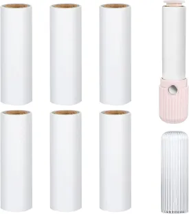 Portable Lint Roller, Reusable Lint Roller for Clothes Convenient Travel Lints Rollers with Protective Cover 1 Handle and 6 Rollers Refills(Pink)