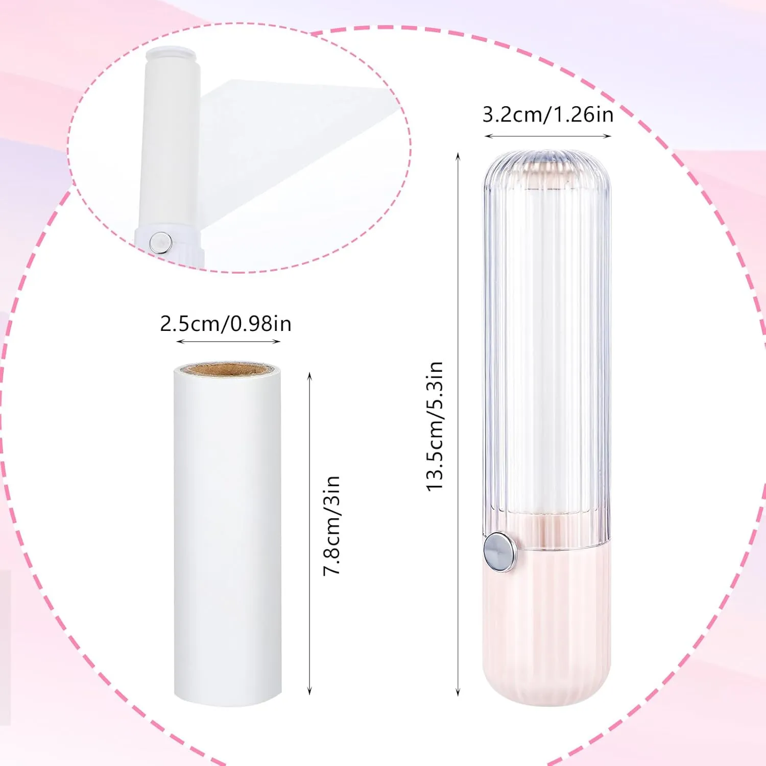 Portable Lint Roller, Reusable Lint Roller for Clothes Convenient Travel Lints Rollers with Protective Cover 1 Handle and 6 Rollers Refills(Pink)