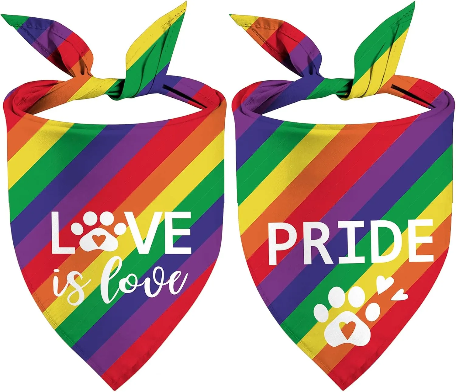 Pride Dog Bandanas Puppy Scarf - LGBT Rainbow Dog Outfits - 2 Pcs Adjustable Triangle Double-Layer Reversible Pet Bandanas for Small Medium Large Dogs