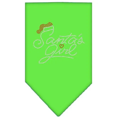 Santa's Girl Rhinestone Bandana Lime Green Large