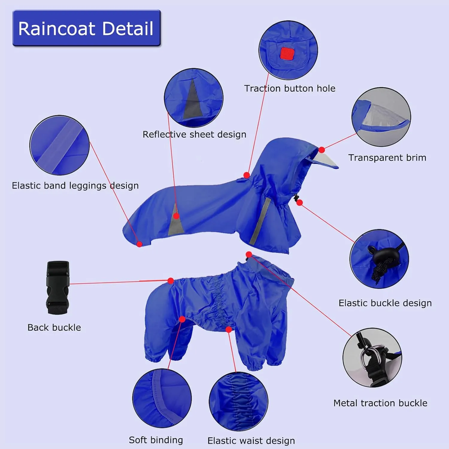 SEIS 2 Pcs Large Dog Raincoat Hooded Split Labrador Poncho and Hoodie Waterproof Pet Rain Wear Breathable Dogs Suit for Medium Large Dogs Golden Retriever German Shepherd (Blue, 2XL)