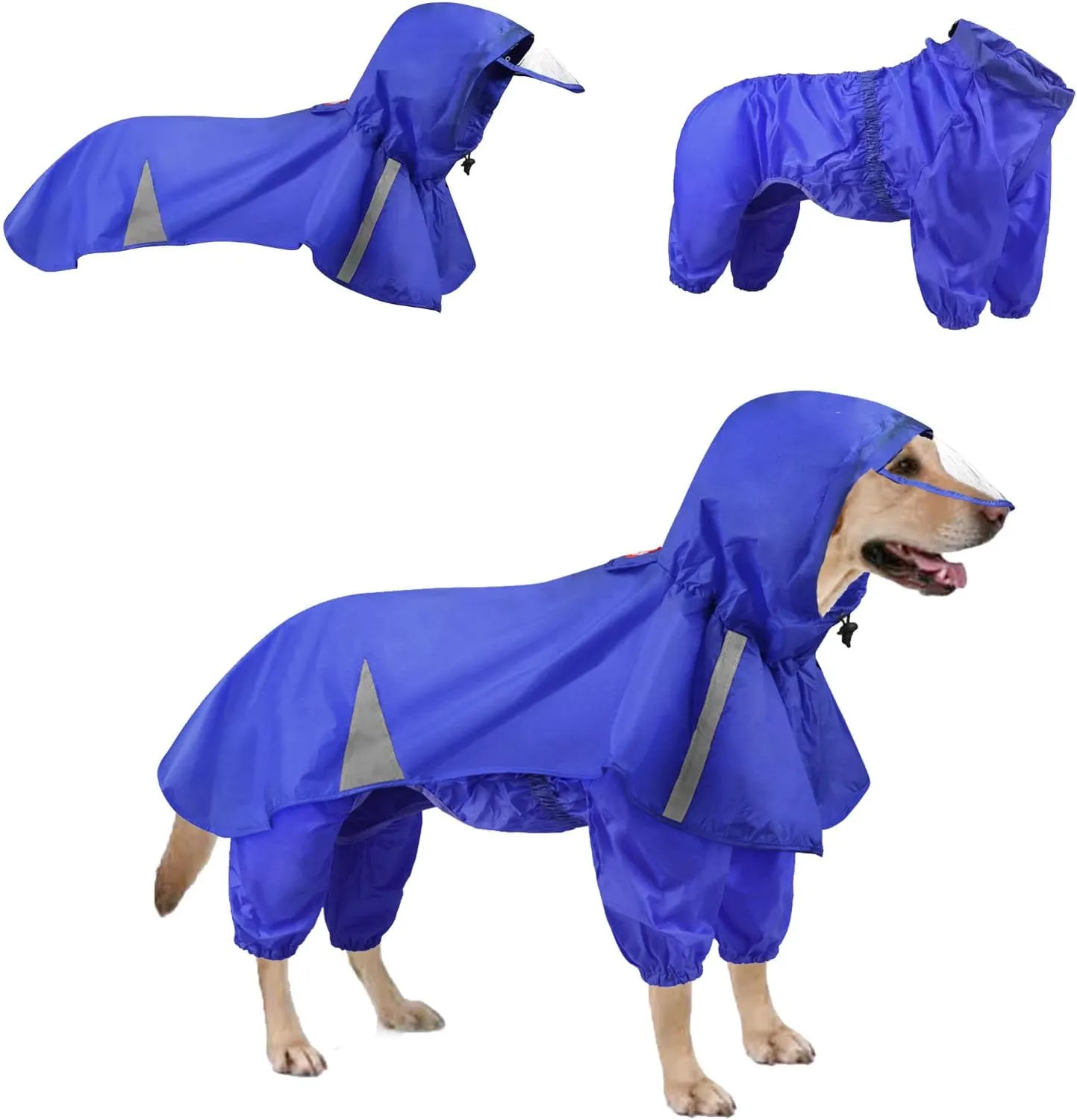 SEIS 2 Pcs Large Dog Raincoat Hooded Split Labrador Poncho and Hoodie Waterproof Pet Rain Wear Breathable Dogs Suit for Medium Large Dogs Golden Retriever German Shepherd (Blue, 2XL)