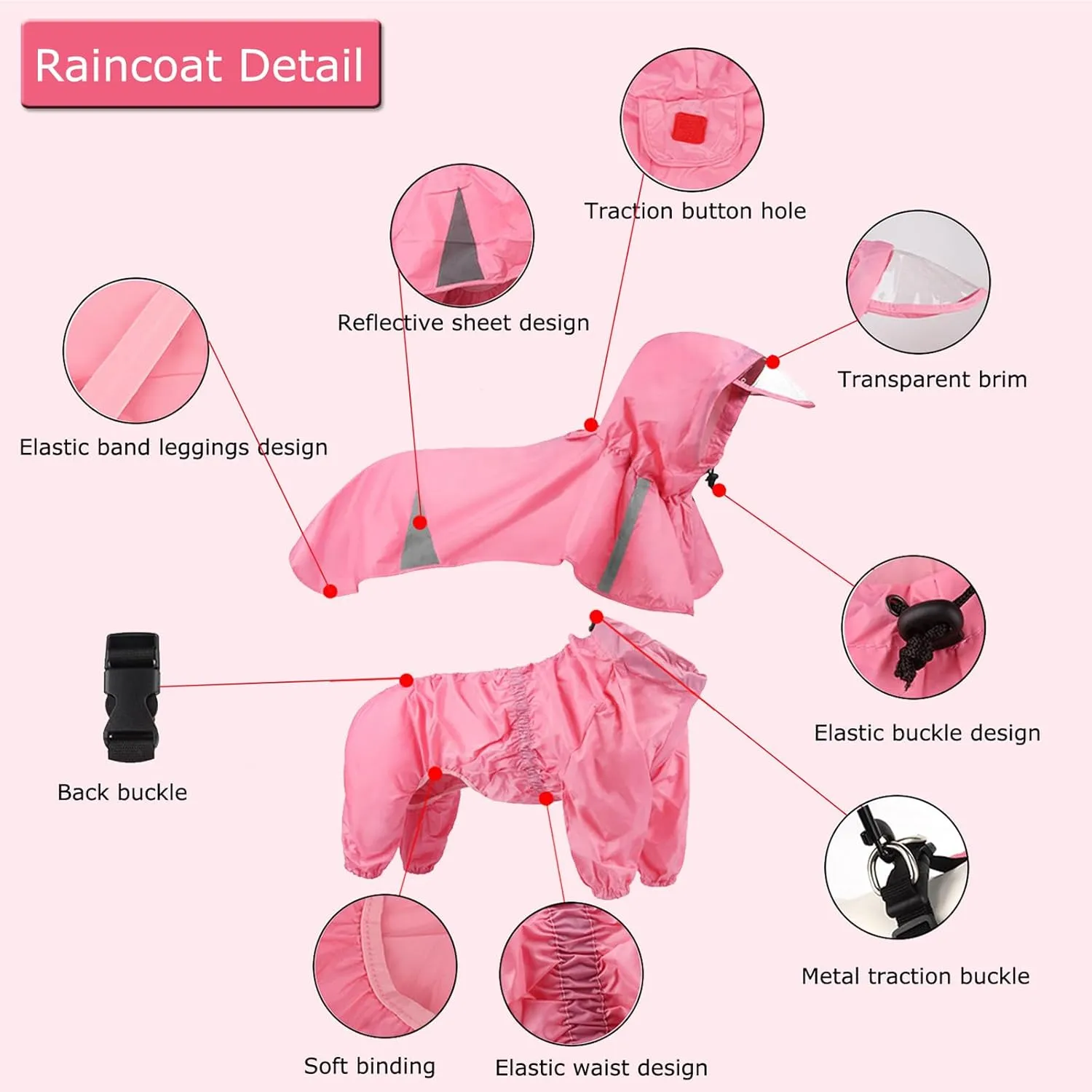 SEIS 2 Pcs Large Dog Raincoat Hooded Split Labrador Poncho and Hoodie Waterproof Pet Rain Wear Breathable Dogs Suit for Medium Large Dogs Golden Retriever German Shepherd (Pink, 2XL)