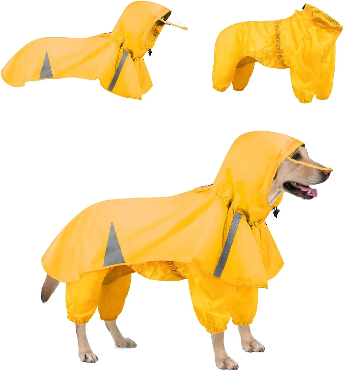 SEIS 2 Pcs Large Dog Raincoat Hooded Split Labrador Poncho and Hoodie Waterproof Pet Rain Wear Breathable Dogs Suit for Medium Large Dogs Golden Retriever German Shepherd (Yellow, 2XL)