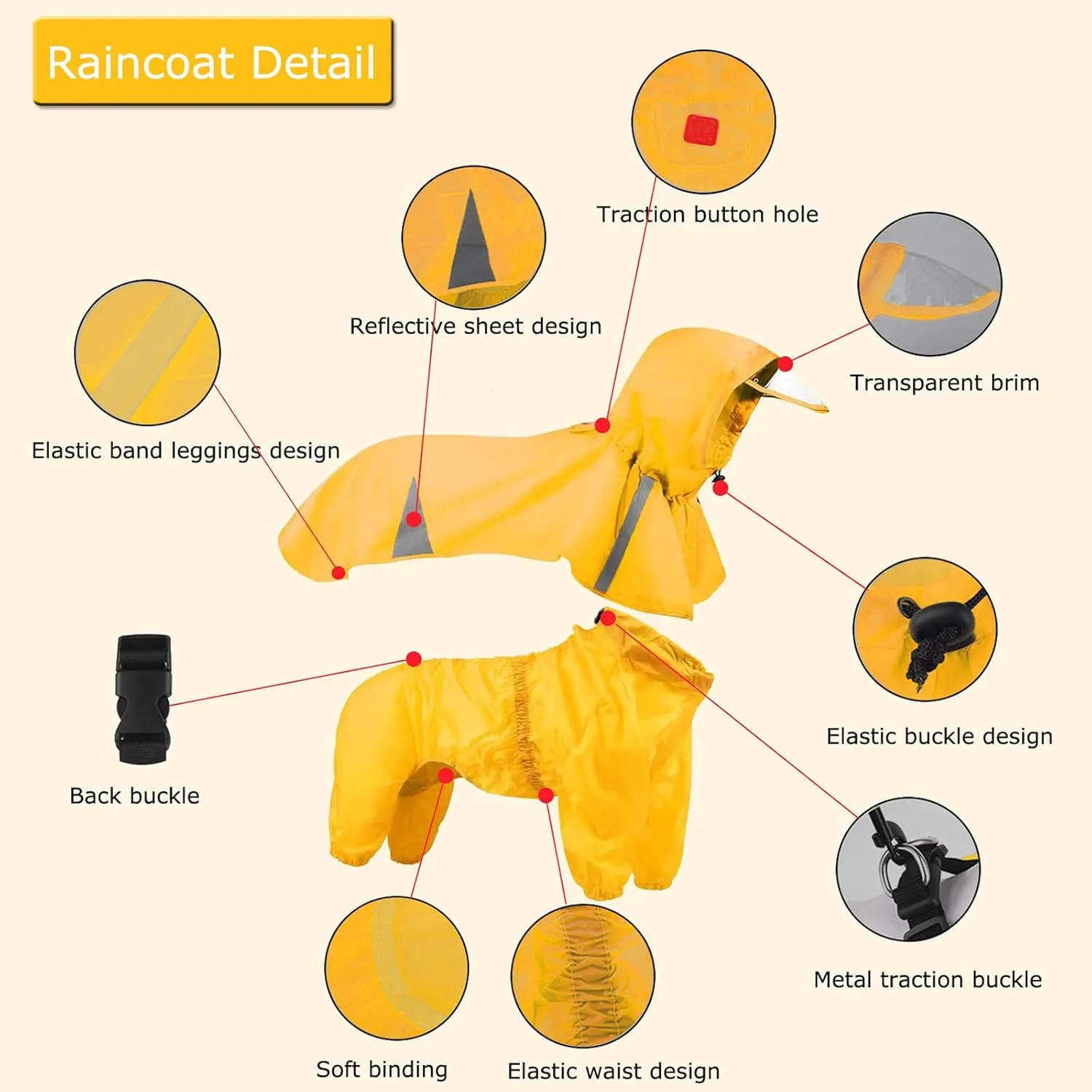 SEIS 2 Pcs Large Dog Raincoat Hooded Split Labrador Poncho and Hoodie Waterproof Pet Rain Wear Breathable Dogs Suit for Medium Large Dogs Golden Retriever German Shepherd (Yellow, 2XL)
