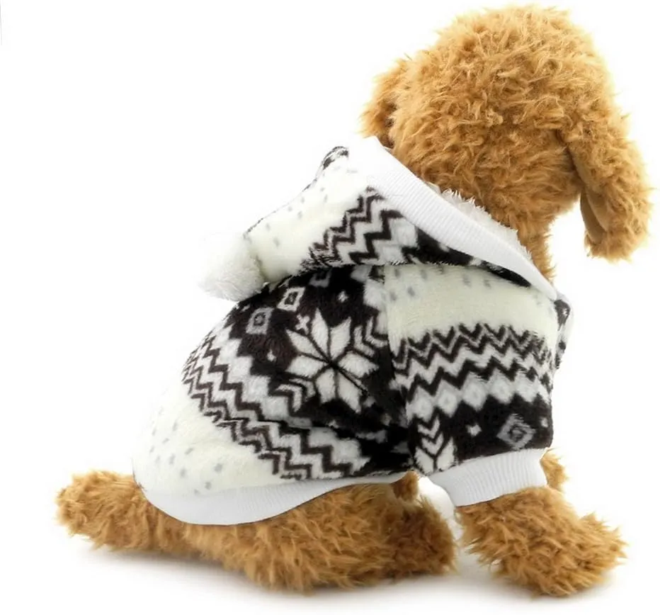 SELMAI Dog Christmas Outfit Snowflake Dog Coat Fleece Lined Dog Coat Hoodie Red L