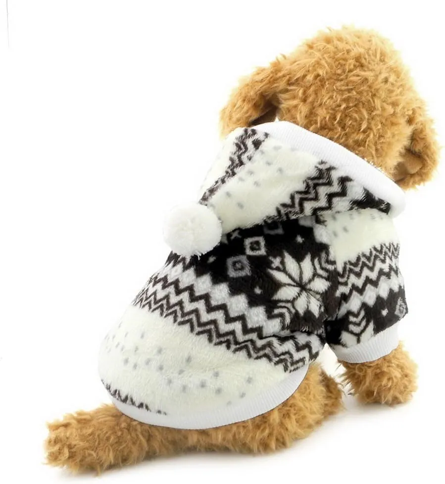 SELMAI Dog Christmas Outfit Snowflake Dog Coat Fleece Lined Dog Coat Hoodie Red L