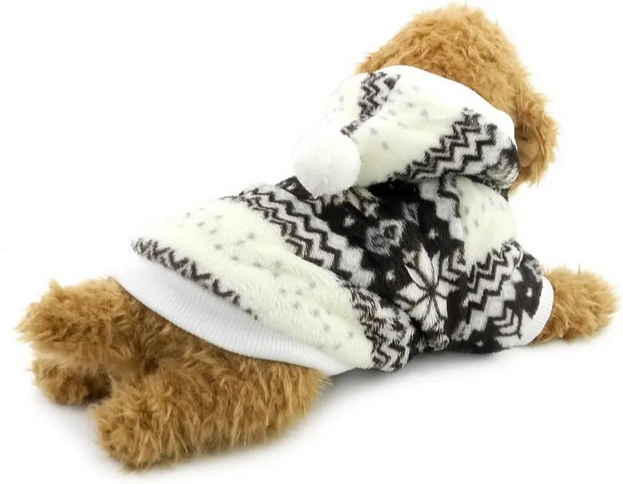 SELMAI Dog Christmas Outfit Snowflake Dog Coat Fleece Lined Dog Coat Hoodie Red L