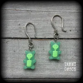 Skeleton gummy bear earrings-Halloween earrings
