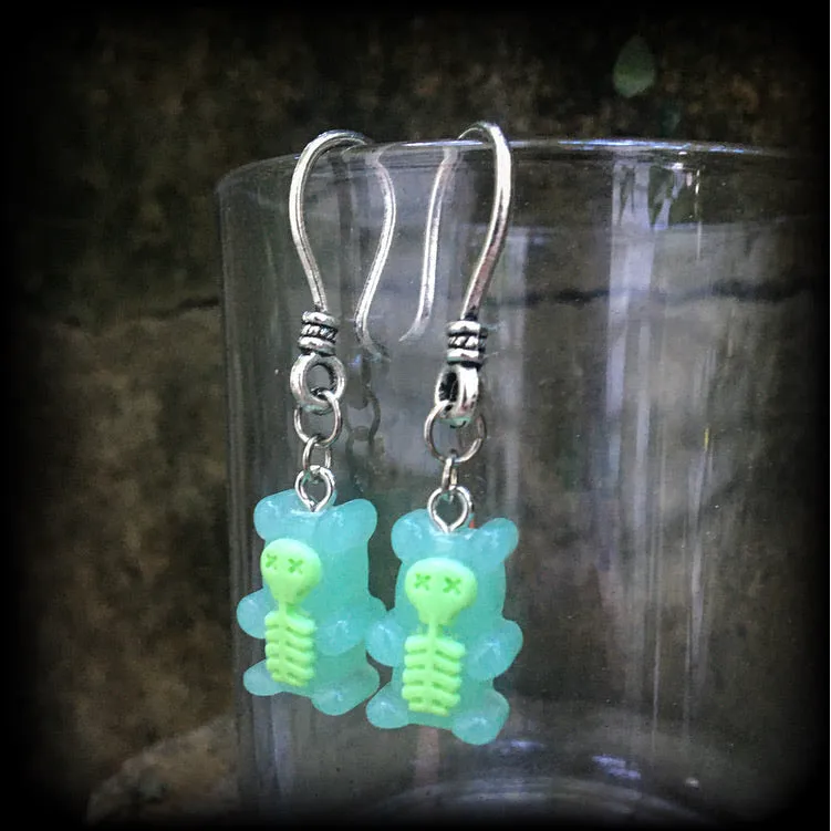 Skeleton gummy bear earrings-Halloween earrings