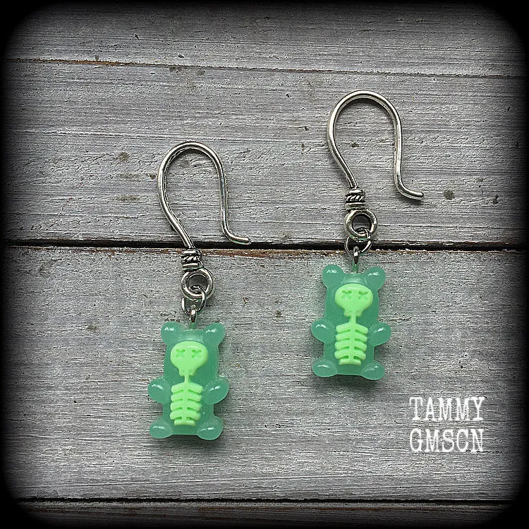 Skeleton gummy bear earrings-Halloween earrings