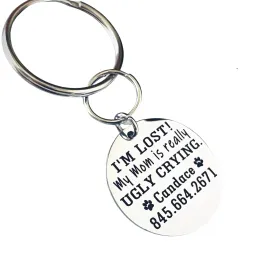 Stainless Steel Round Pet ID Tag, Personalized Funny Dog or Cat ID Tag, "I'M LOST. My Mom is really UGLY CRYING..."