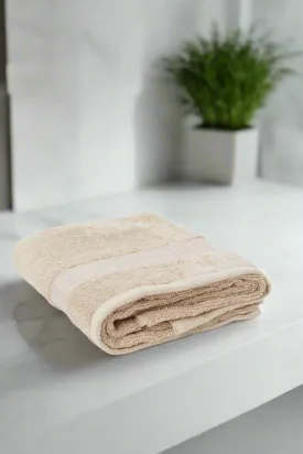 Taupe Soft Cotton Bath Towel With Viscose Border