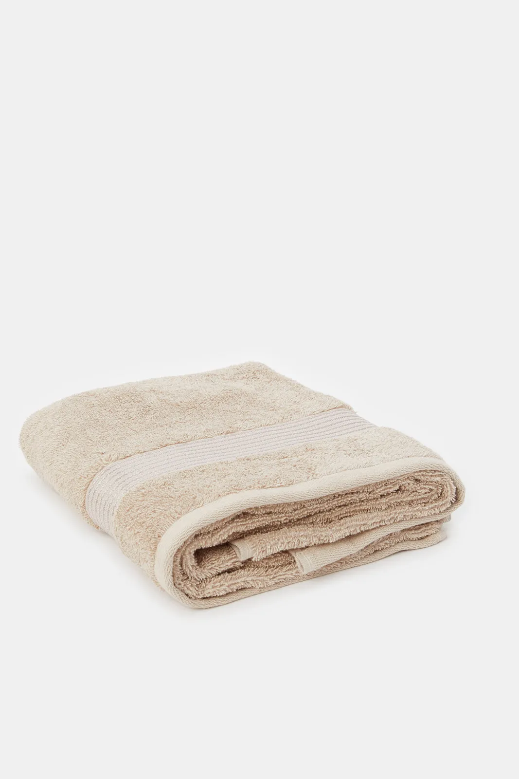 Taupe Soft Cotton Bath Towel With Viscose Border