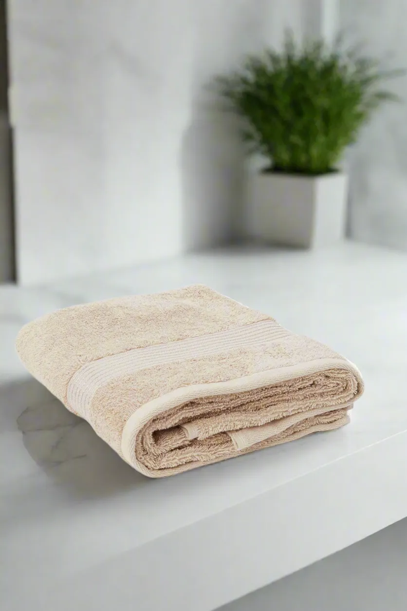 Taupe Soft Cotton Bath Towel With Viscose Border