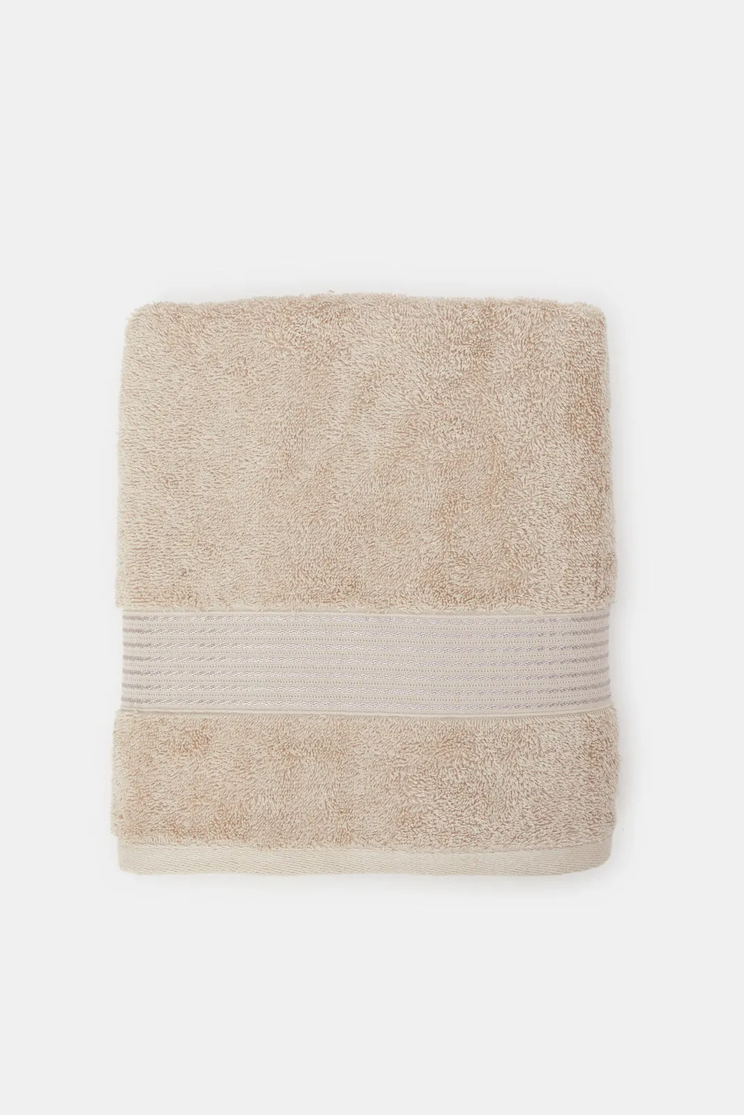 Taupe Soft Cotton Bath Towel With Viscose Border