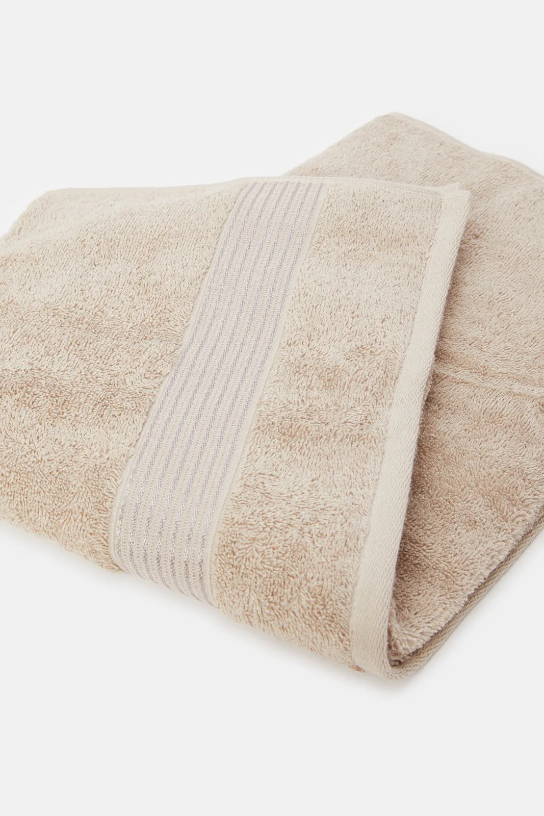 Taupe Soft Cotton Bath Towel With Viscose Border