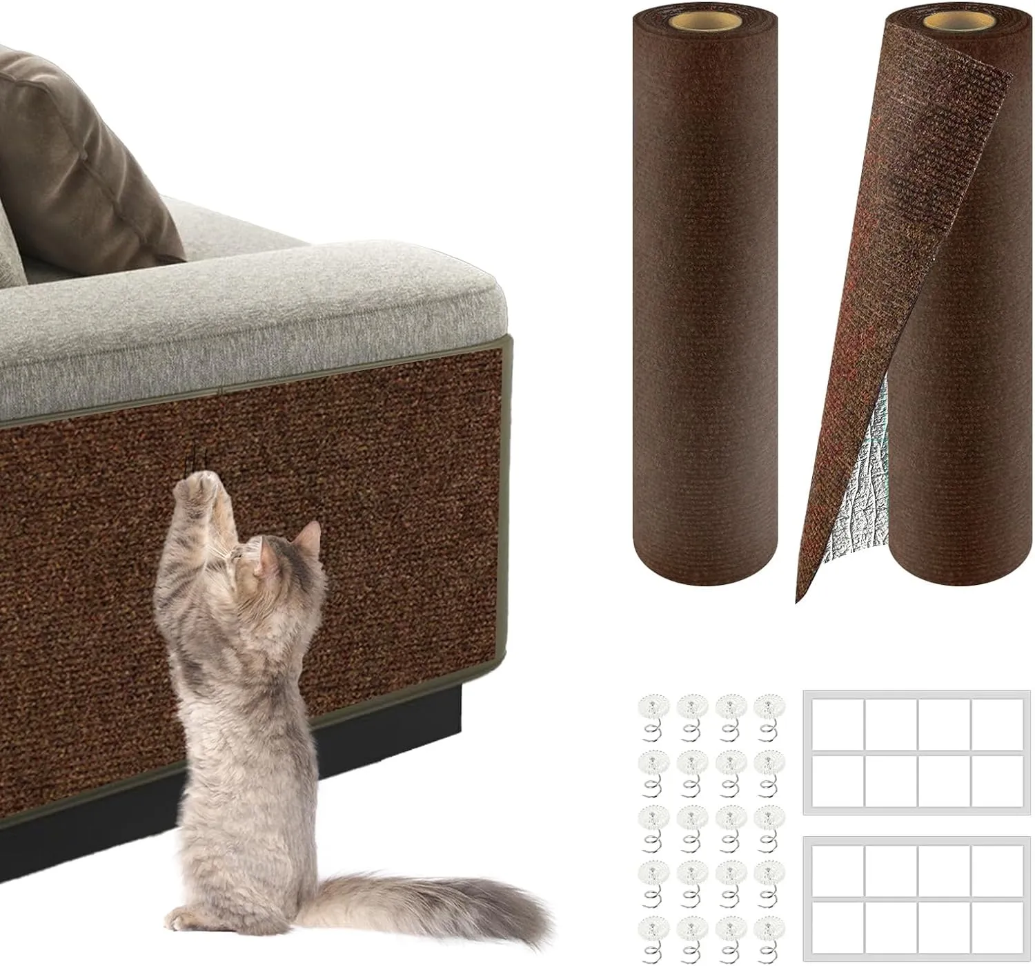 Total 78.7x15.7 in, 2 Pcs Cat Scratch Furniture Protector, Trimmable Couch Protector from Cat Claws, DIY Cat Scratcher for Couch Furniture or Wall Protector, and Covering Cat Tower(Brown)