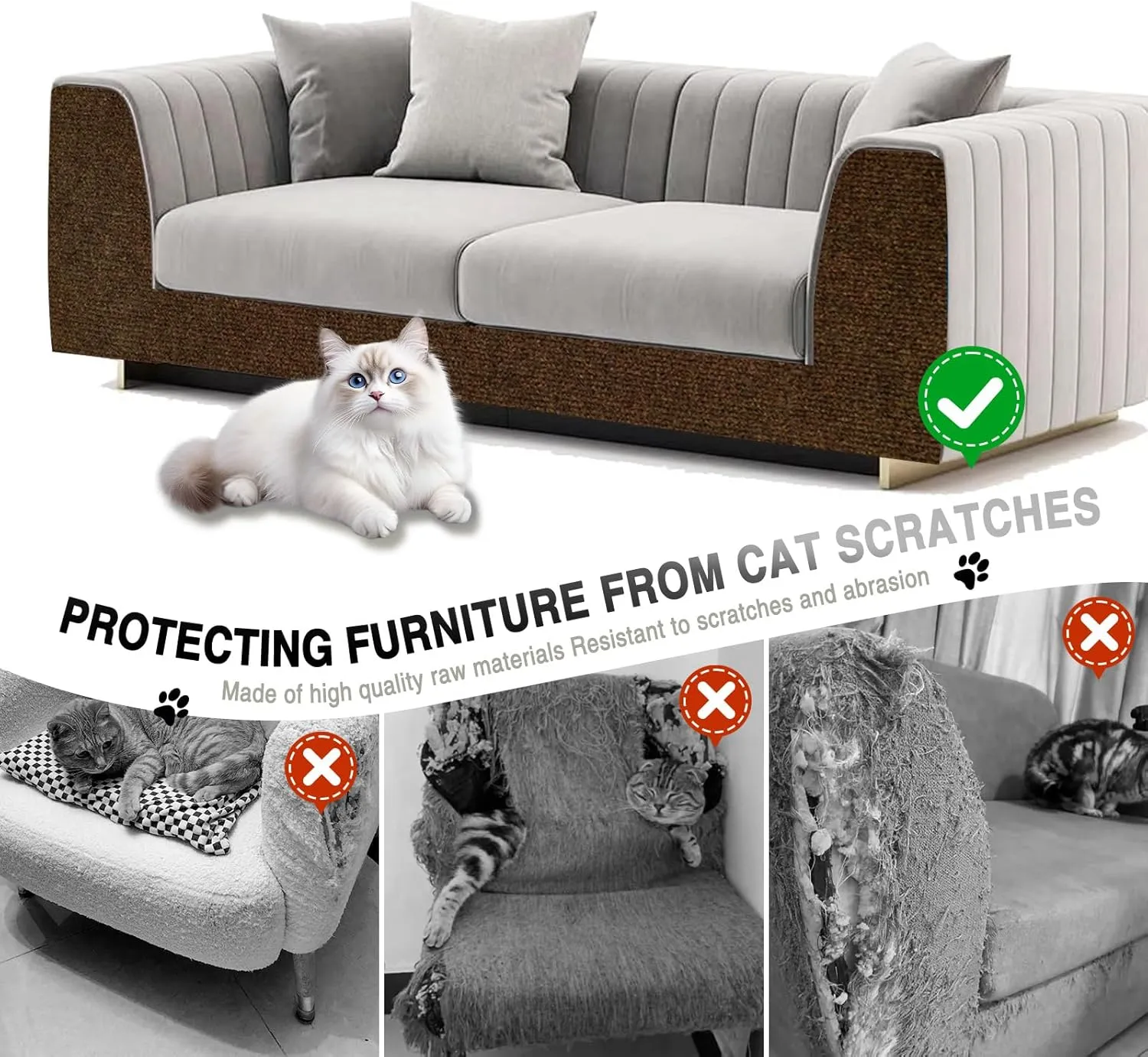 Total 78.7x15.7 in, 2 Pcs Cat Scratch Furniture Protector, Trimmable Couch Protector from Cat Claws, DIY Cat Scratcher for Couch Furniture or Wall Protector, and Covering Cat Tower(Brown)
