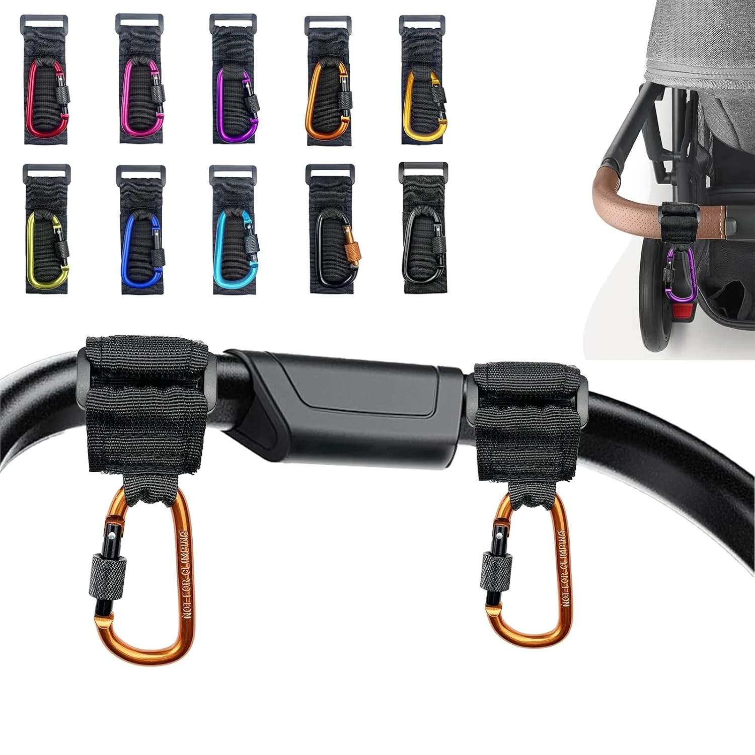[Upgrade]Baby Stroller Hook with Locking, Carry 30 lbs per Stroller Clip, Baby Stroller Accessories & Car Seat Hook for Hanging Diaper Bag, Golf, Shopping and Pet Cart (2 Pcs   Nylon   Black)