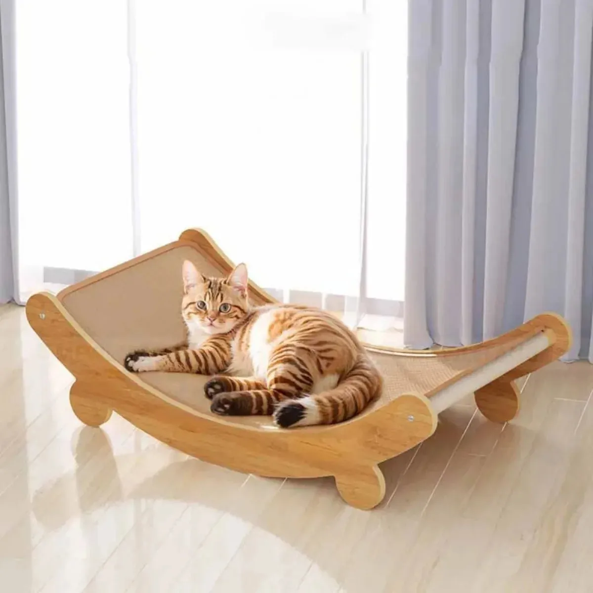Wooden Scratching & Detachable Wear-resistant Pads Multifunction Cats Sleeping Bed